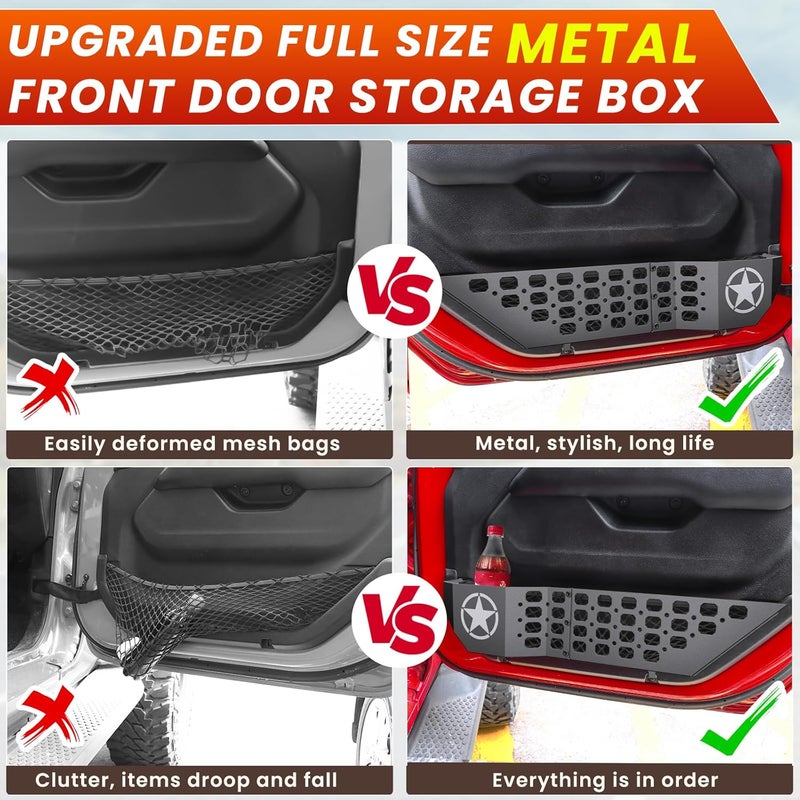 Eamplest Metal Front Door Storage Box Pockets Fit for Jeep Wrangler,Door Side Insert Organizer for Jeep Wrangler JL JLU 4XE 2018-2025 & Gladiator JT 2020-2025 Interior Door Storage Expansion Accessories 2PCS - Image 4